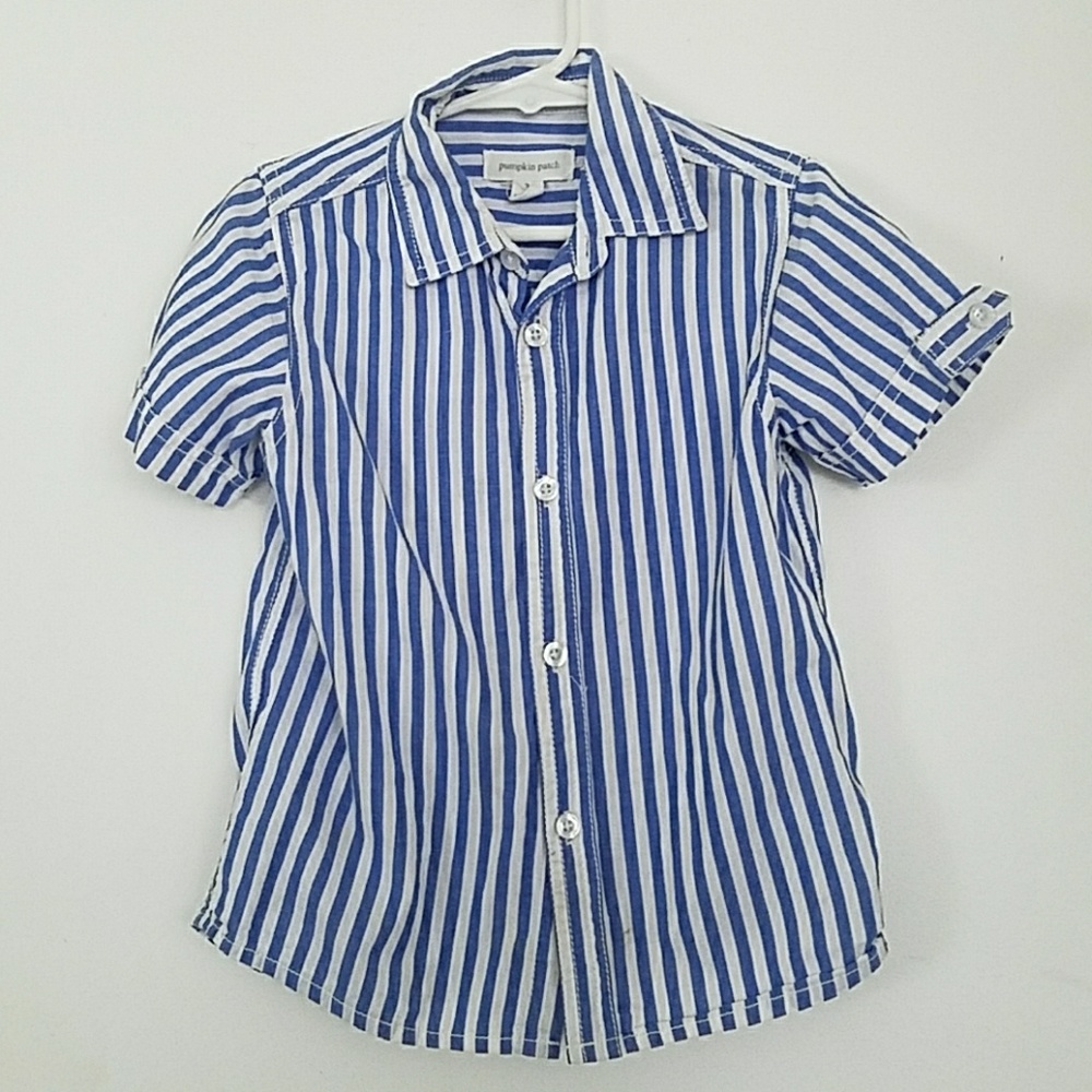 Pumpkin patch blue stripped button up shirt